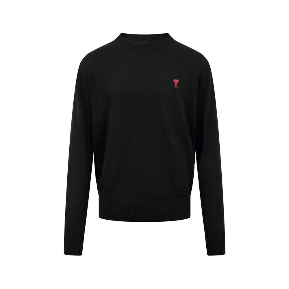 Ami Black Crewneck Sweater with Red Detail